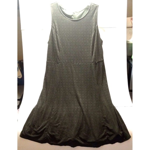 Maurices Size Large Eyelet Fit and Flare Midi Sleeveless Dress Underlay Olive - Picture 1 of 8